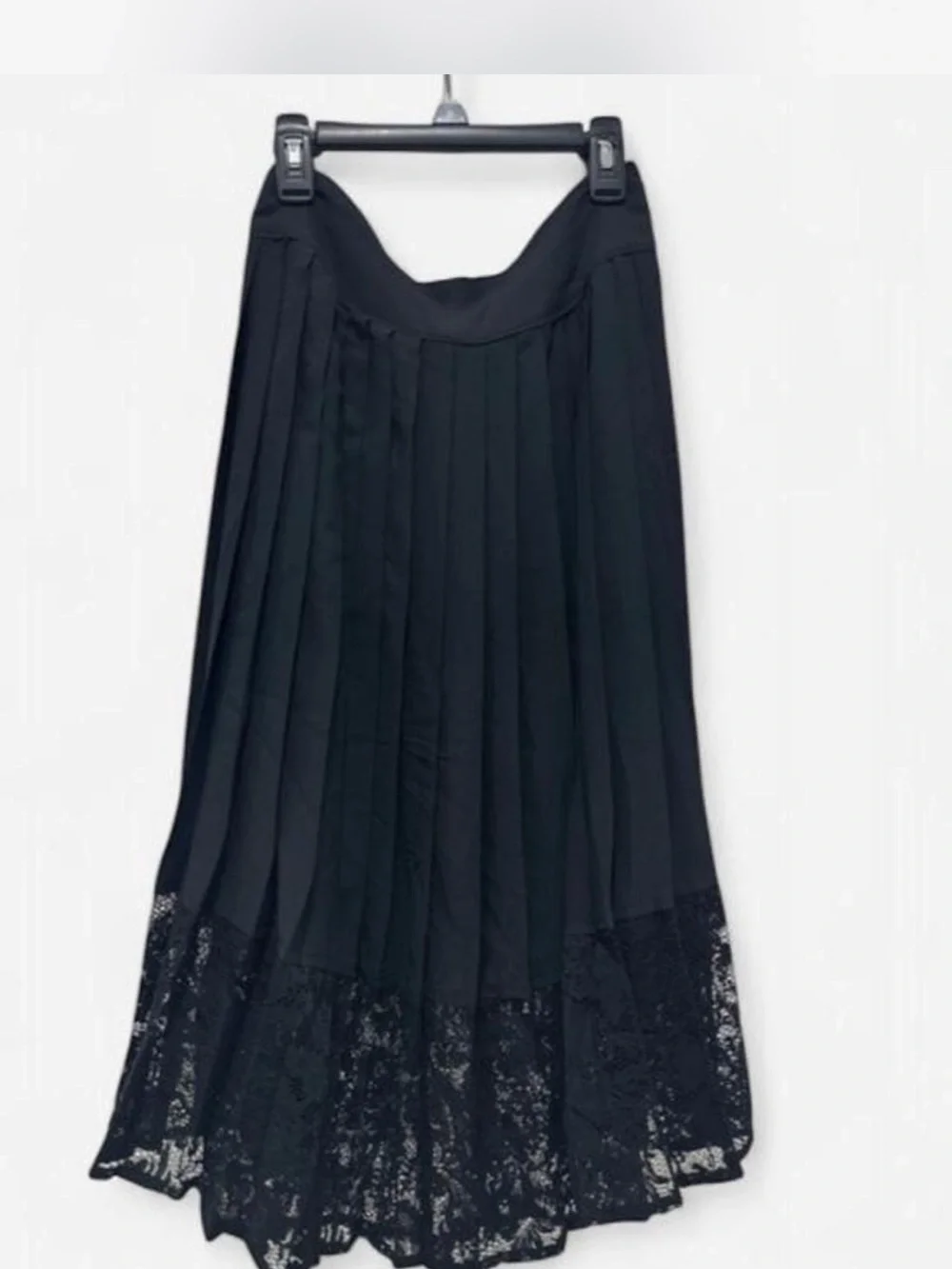 Express Black Pleated Midi Skirt with Lace Hem